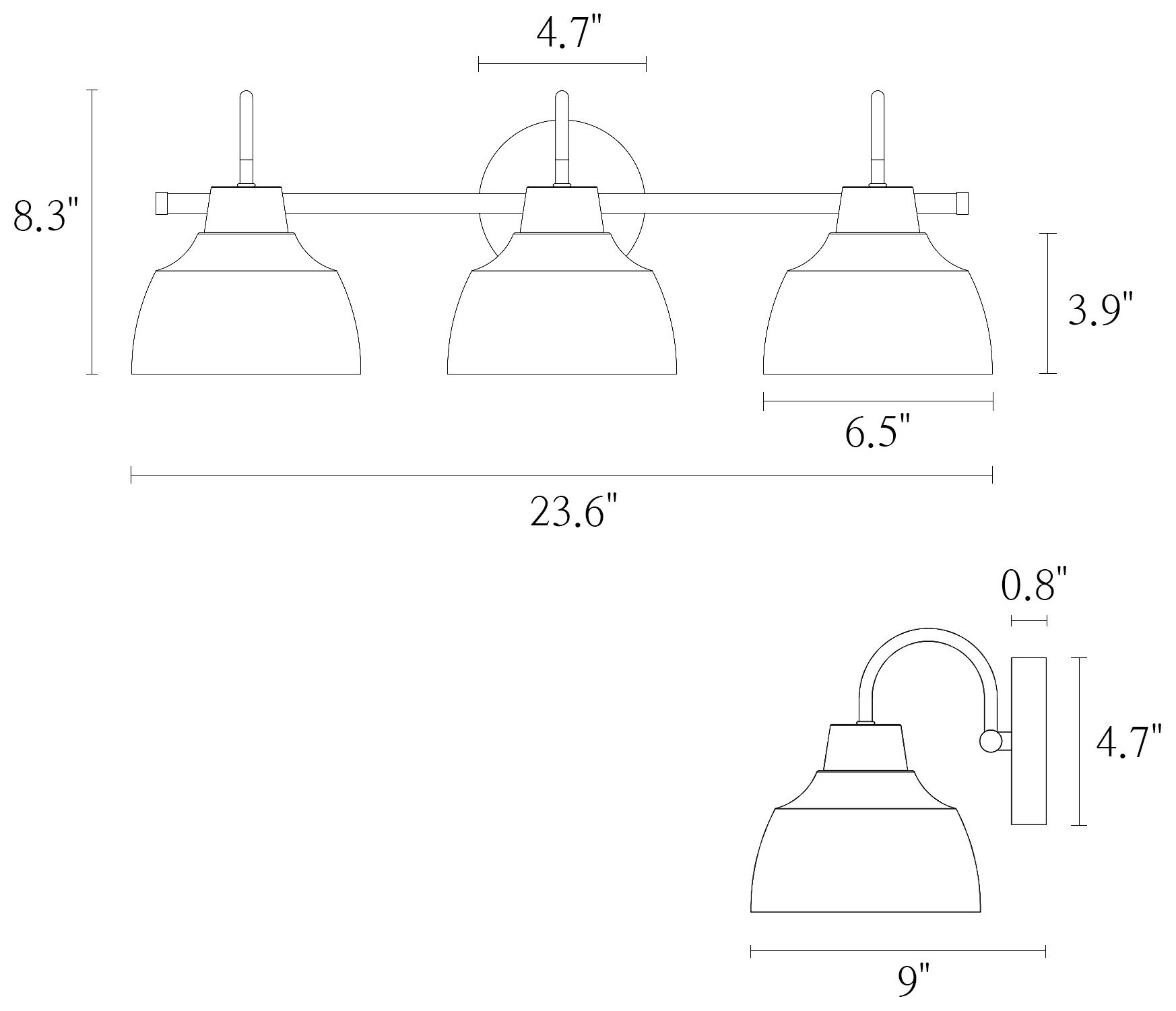 Image 2 Kova 24.4"W Matte Black 3-Light Bowl Glass Dimmable Bathroom Vanity Light more views
