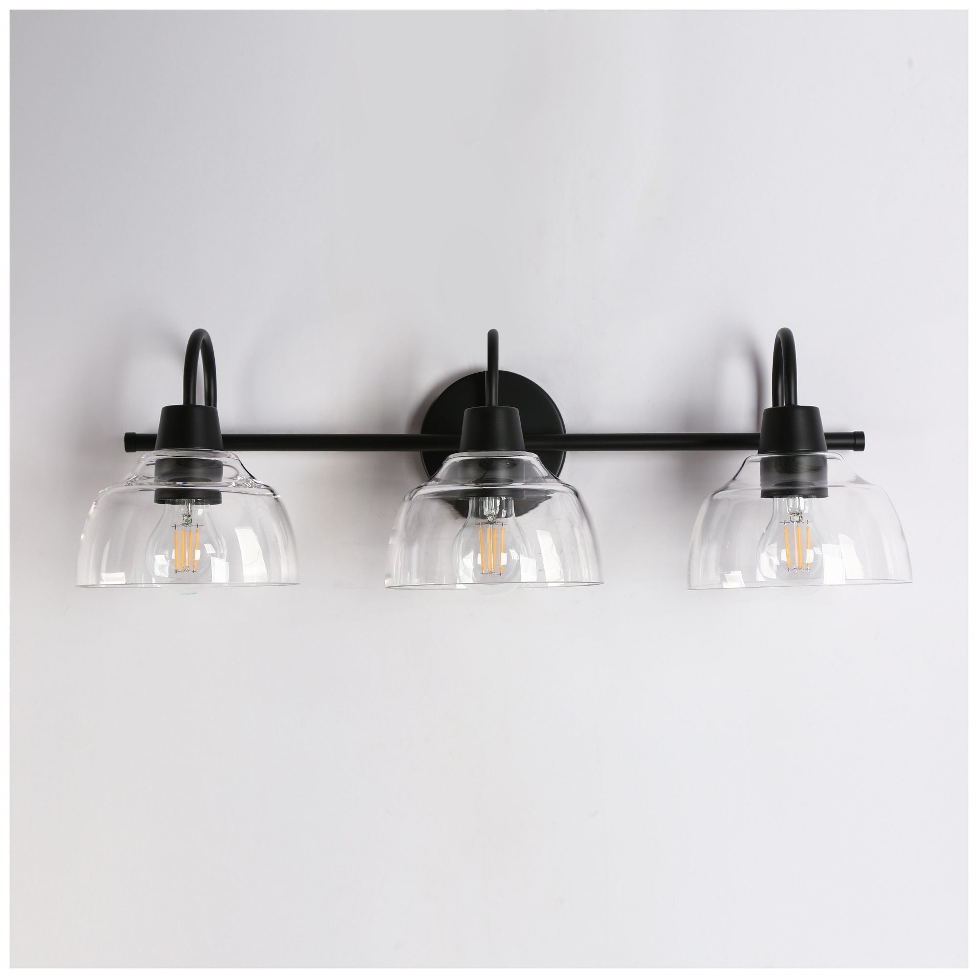 Image 3 Kova 24.4"W Matte Black 3-Light Bowl Glass Dimmable Bathroom Vanity Light more views