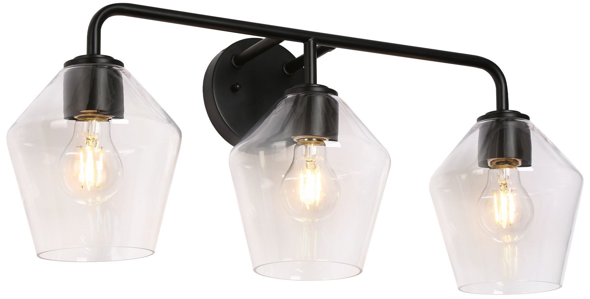 Kova 24.4"W Matte Black 3-Light Clear Glass Linear Bathroom Vanity Light