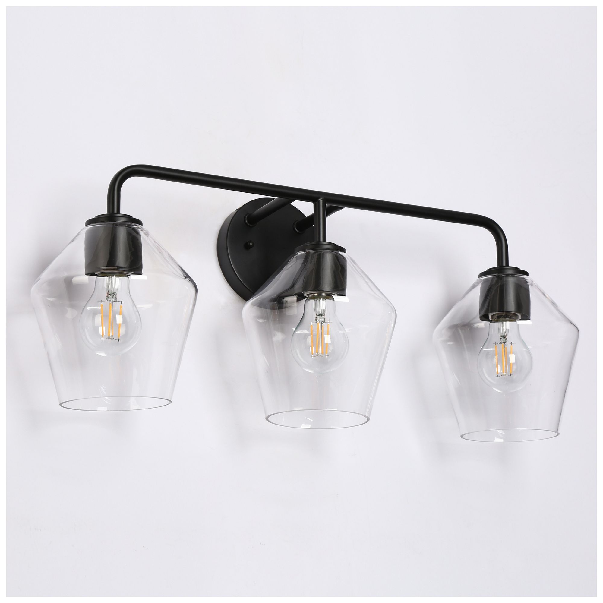 Image 5 Kova 24.4"W Matte Black 3-Light Clear Glass Linear Bathroom Vanity Light more views