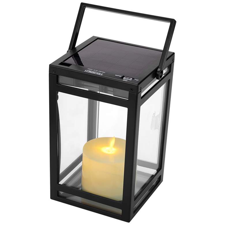 Image 1 Kremer 8 inch High Black Solar LED Candle Lantern with Handle