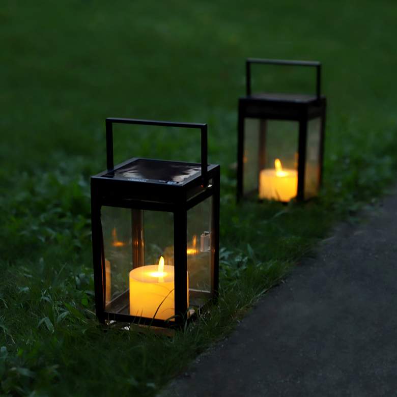 Image 6 Kremer 8" High Black Solar LED Candle Lantern with Handle more views