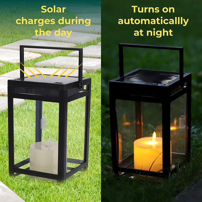 Image 7 Kremer 8" High Black Solar LED Candle Lantern with Handle more views