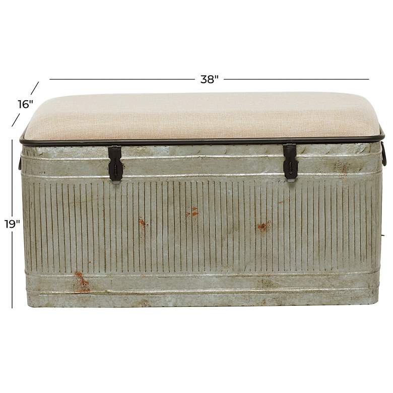 Image 7 Kressen 38 inch Wide Gray Galvanized Metal Storage Bench more views