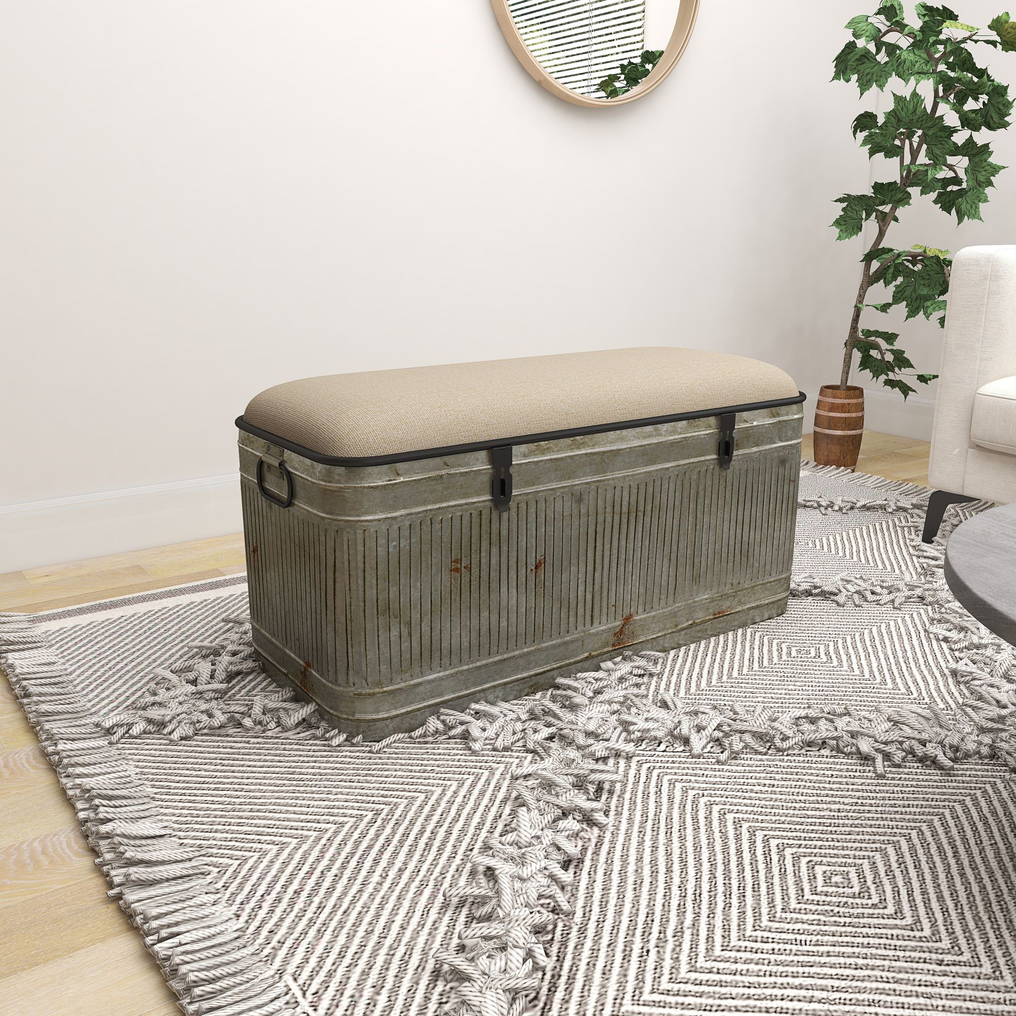 Kressen 38" Wide Gray Galvanized Metal Storage Bench