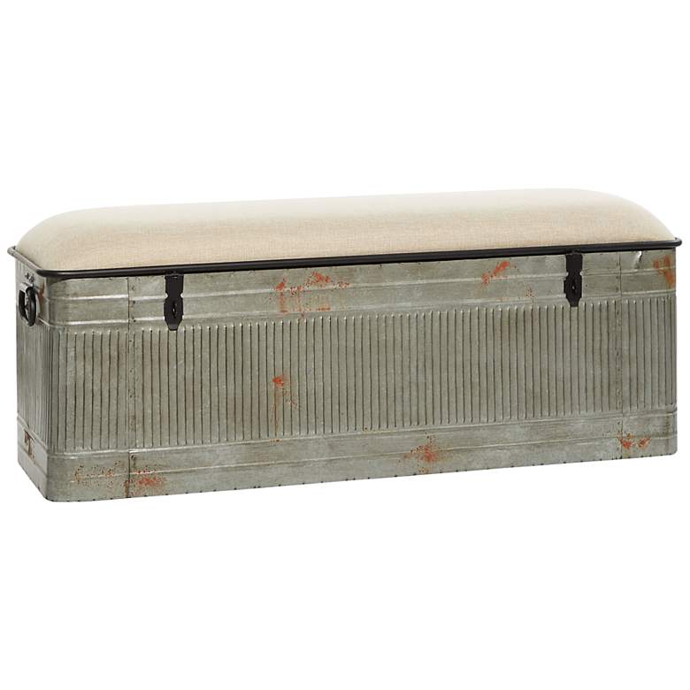 Image 2 Kressen 50 inchW Distressed Galvanized Gray Metal Storage Bench