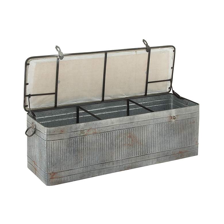 Image 5 Kressen 50 inchW Distressed Galvanized Gray Metal Storage Bench more views