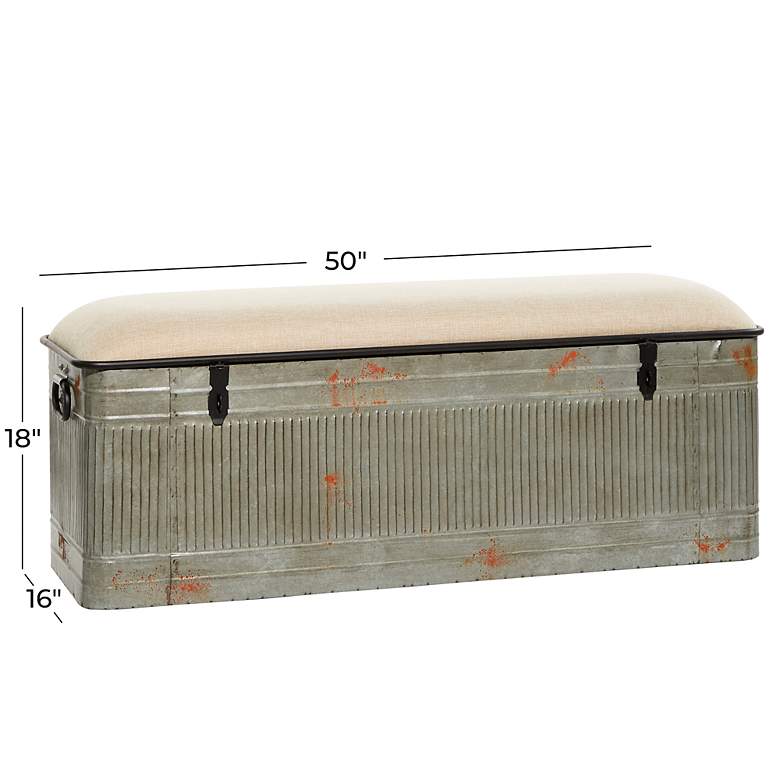 Image 7 Kressen 50"W Distressed Galvanized Gray Metal Storage Bench more views