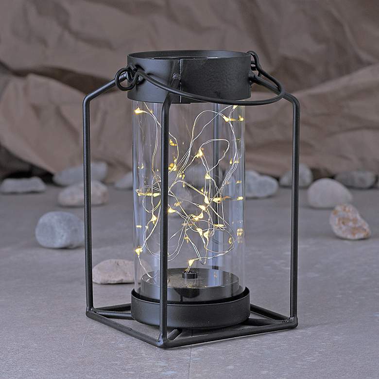 Image 1 Krille Black Fairy Light Jar LED Outdoor Lantern Light
