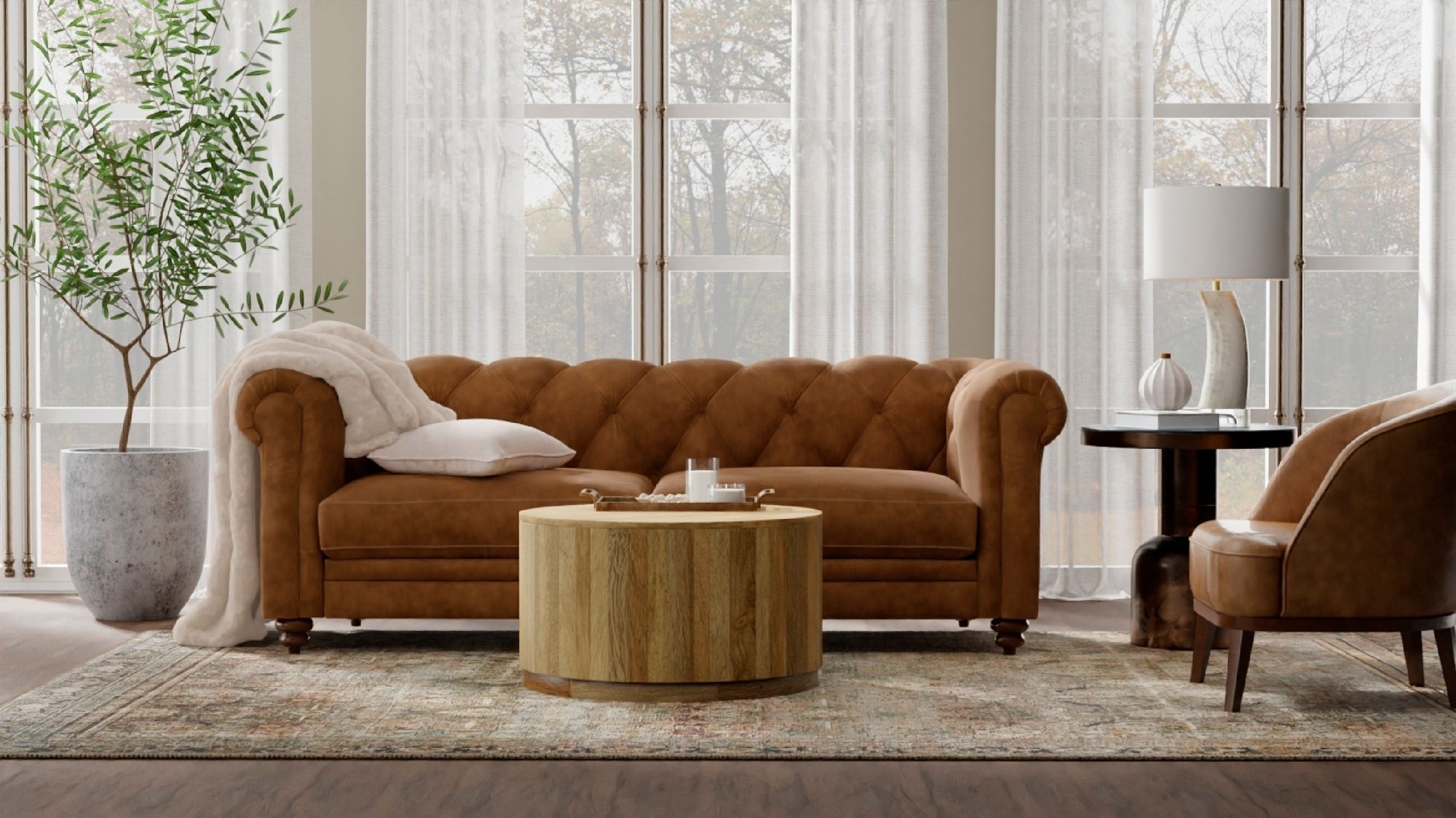 Krissa 30" Wide Natural Mango Wood Round Coffee Table