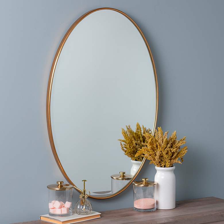 Image 1 Krista Shiny Gold Metal 24 3/4 inch x 35 3/4 inch Oval Wall Mirror