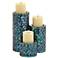 Kristax Blue Teal Mosaic Pillar Candle Holders Set of 3