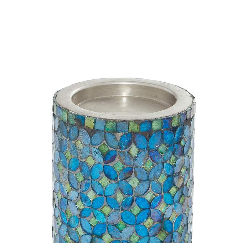 Image 3 Kristax Blue Teal Mosaic Pillar Candle Holders Set of 3 more views