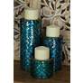 Kristax Blue Teal Mosaic Pillar Candle Holders Set of 3