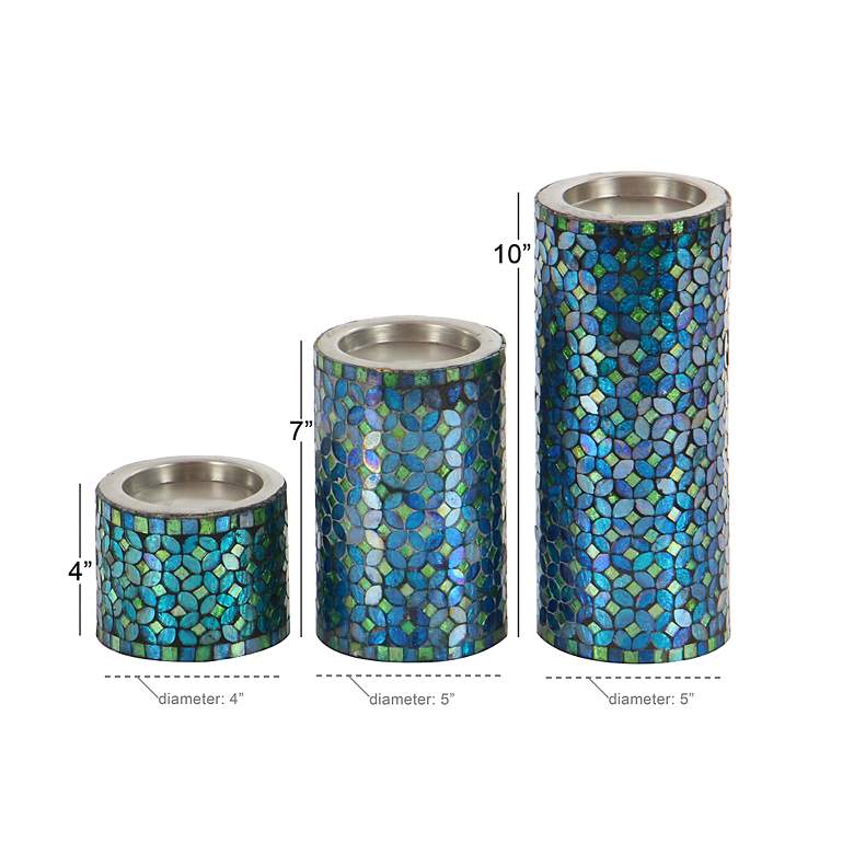 Image 6 Kristax Blue Teal Mosaic Pillar Candle Holders Set of 3 more views