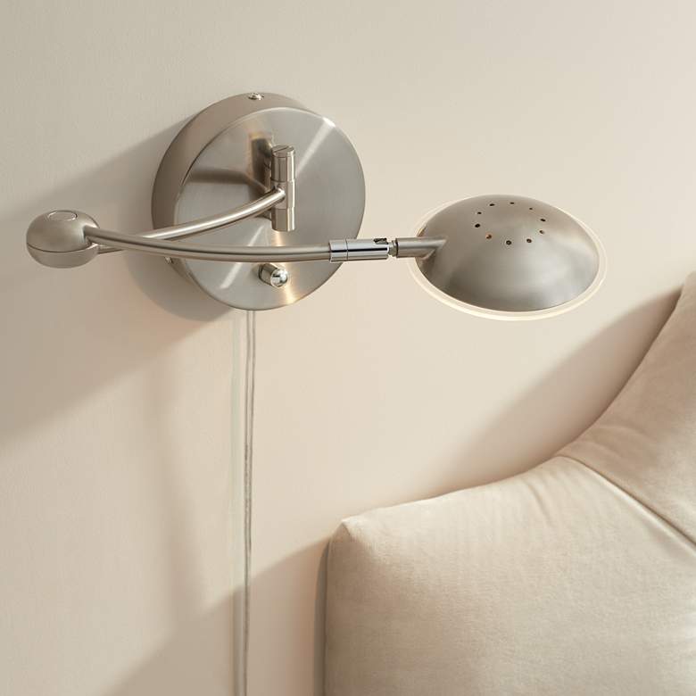 Image 1 Kristos Satin Nickel LED Rounded Head Swing Arm Wall Lamp