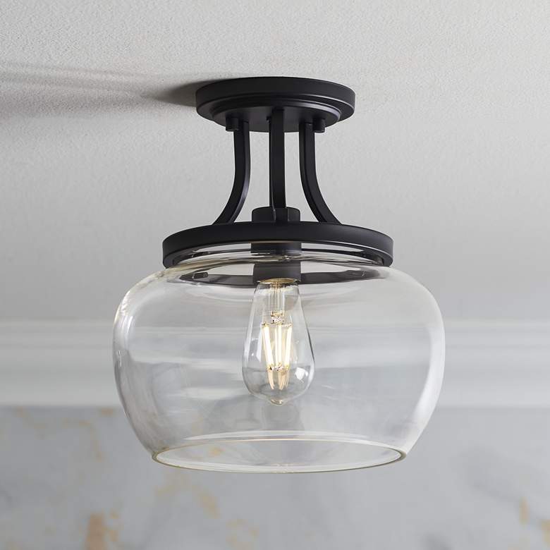 Kristov 10 1/4&quot; Wide Black and Clear Glass Ceiling Light