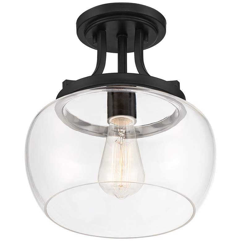 Kristov 10 1/4&quot; Wide Black and Clear Glass Ceiling Light more views