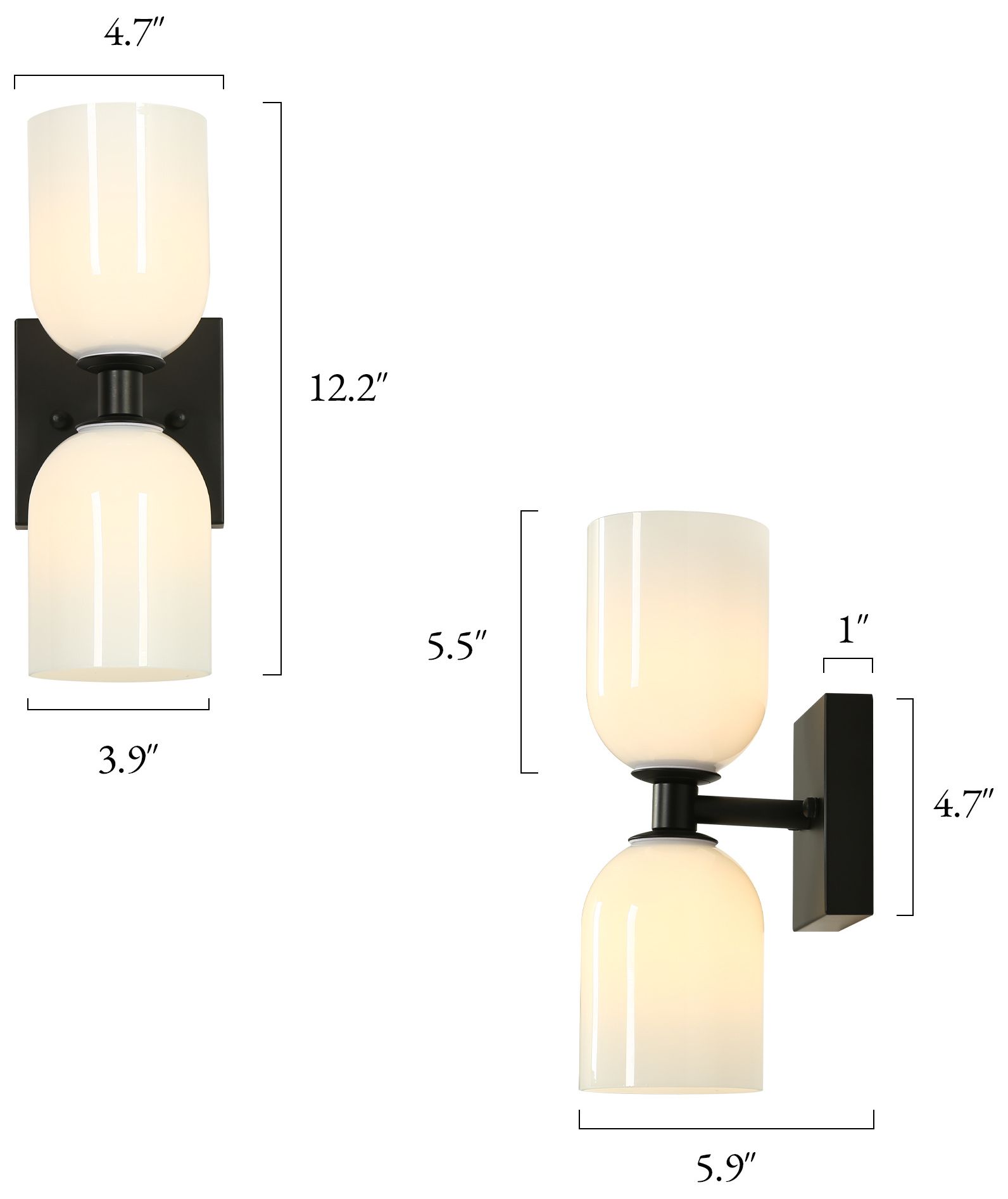 Image 2 Kryos Modern Black 12.2" 2-Light Wall Sconce Opal White Glass Dome Shade more views