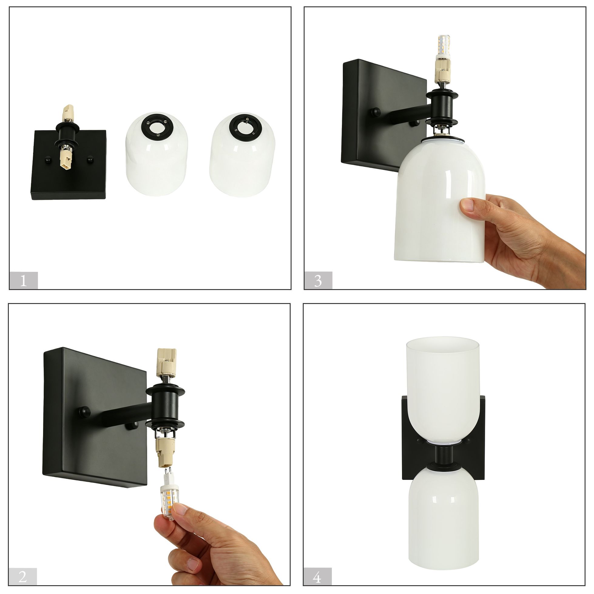 Image 4 Kryos Modern Black 12.2" 2-Light Wall Sconce Opal White Glass Dome Shade more views