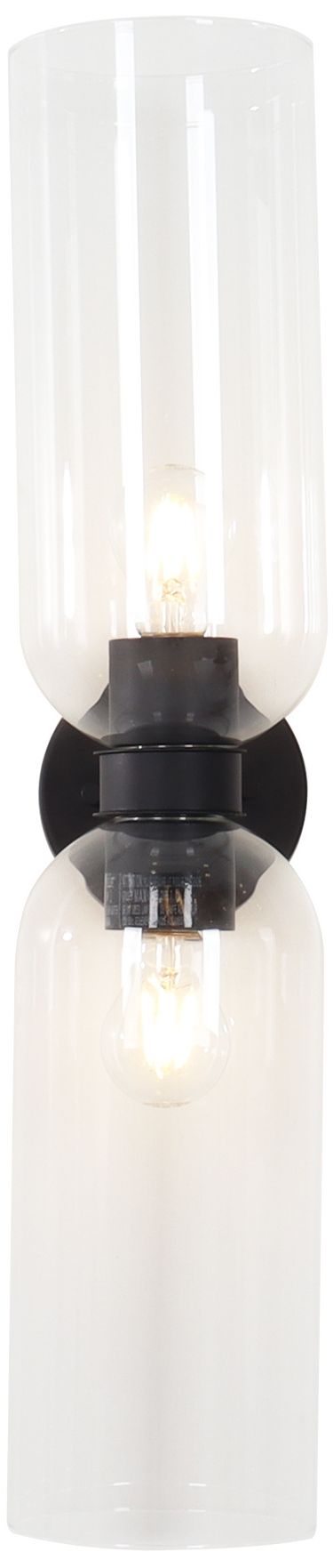 Kryos Modern Black 24.7" 2-Light Wall Sconce with Clear Cylindrical Glass