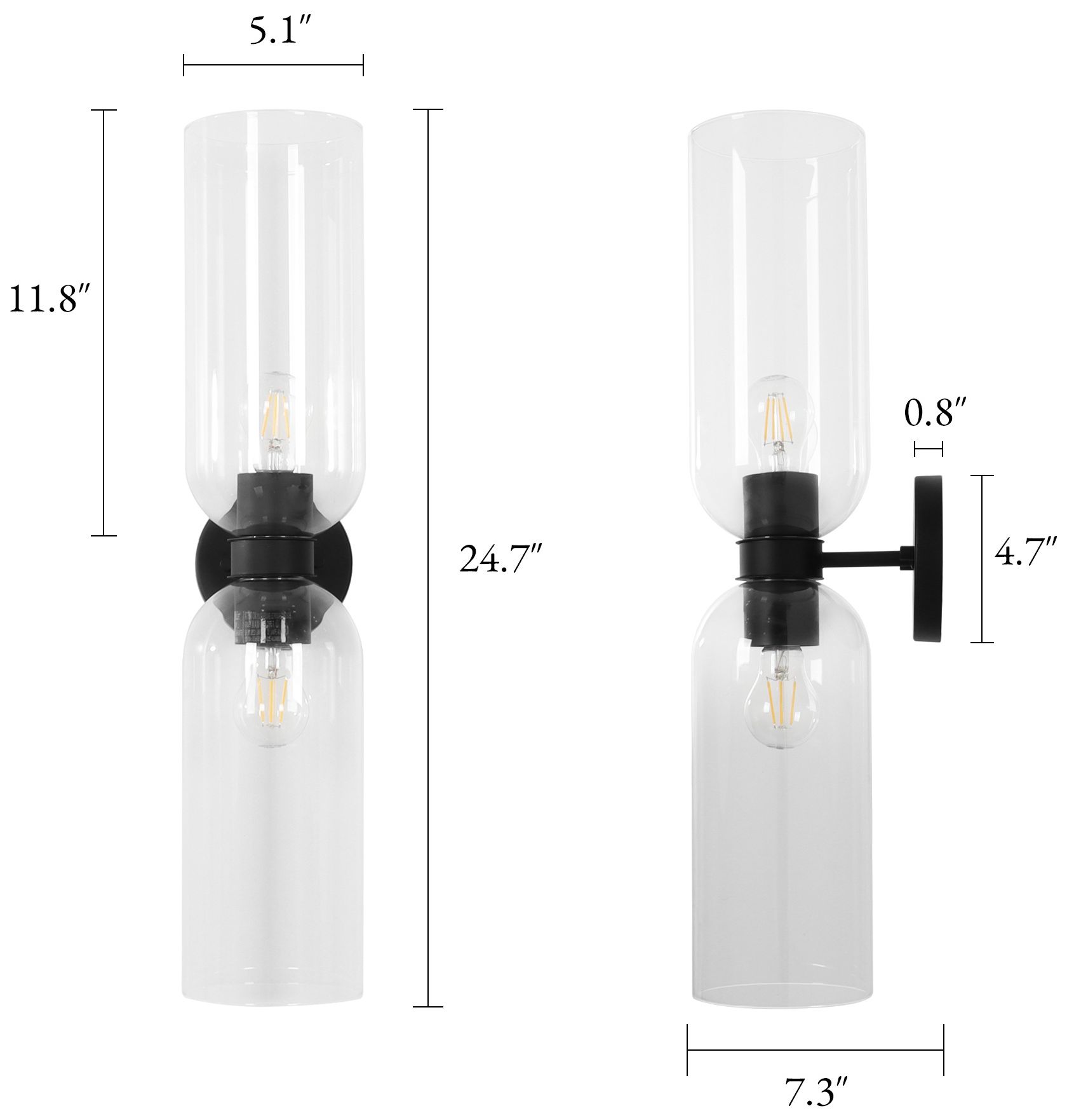 Image 2 Kryos Modern Black 24.7" 2-Light Wall Sconce with Clear Cylindrical Glass more views