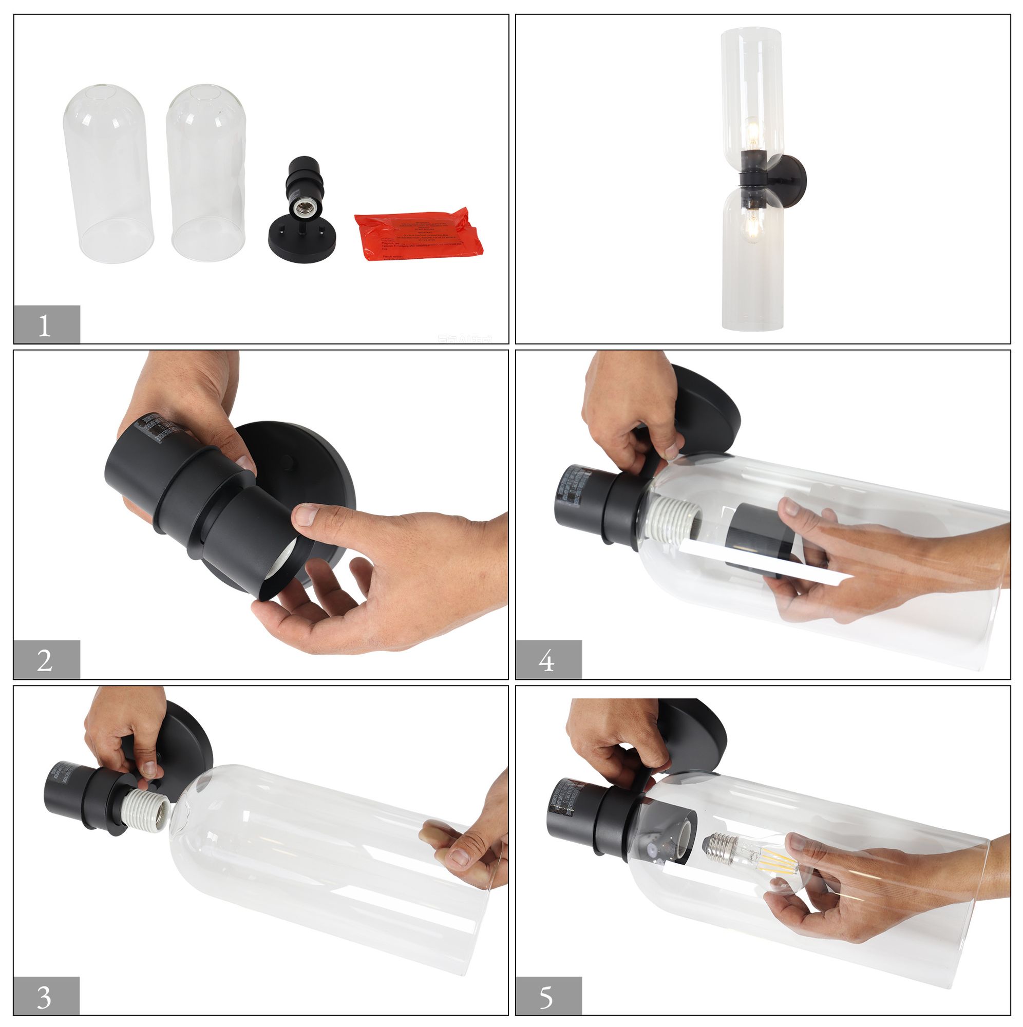 Image 4 Kryos Modern Black 24.7" 2-Light Wall Sconce with Clear Cylindrical Glass more views