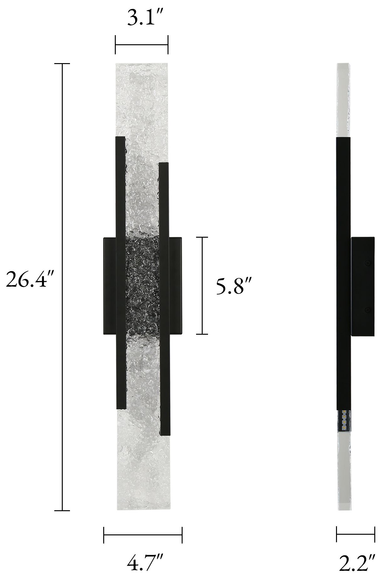 Thumbnail2 of Kryos Modern Black 26" Integrated LED Wall Sconce Ripple Acrylic Shade more views