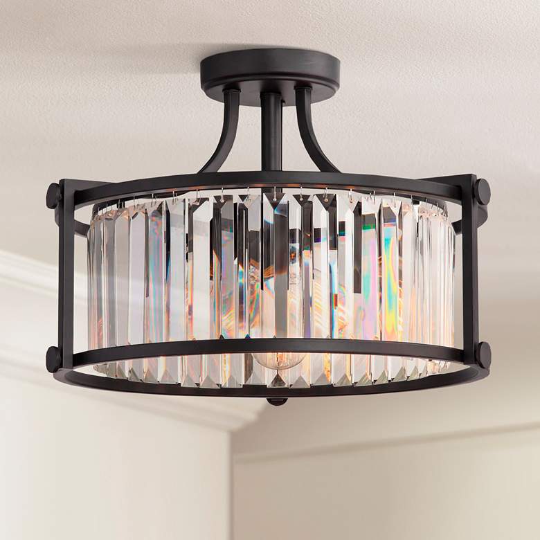 Image 1 Krys 17 3/4"W Aged Bronze Crystal 3-Light Ceiling Light