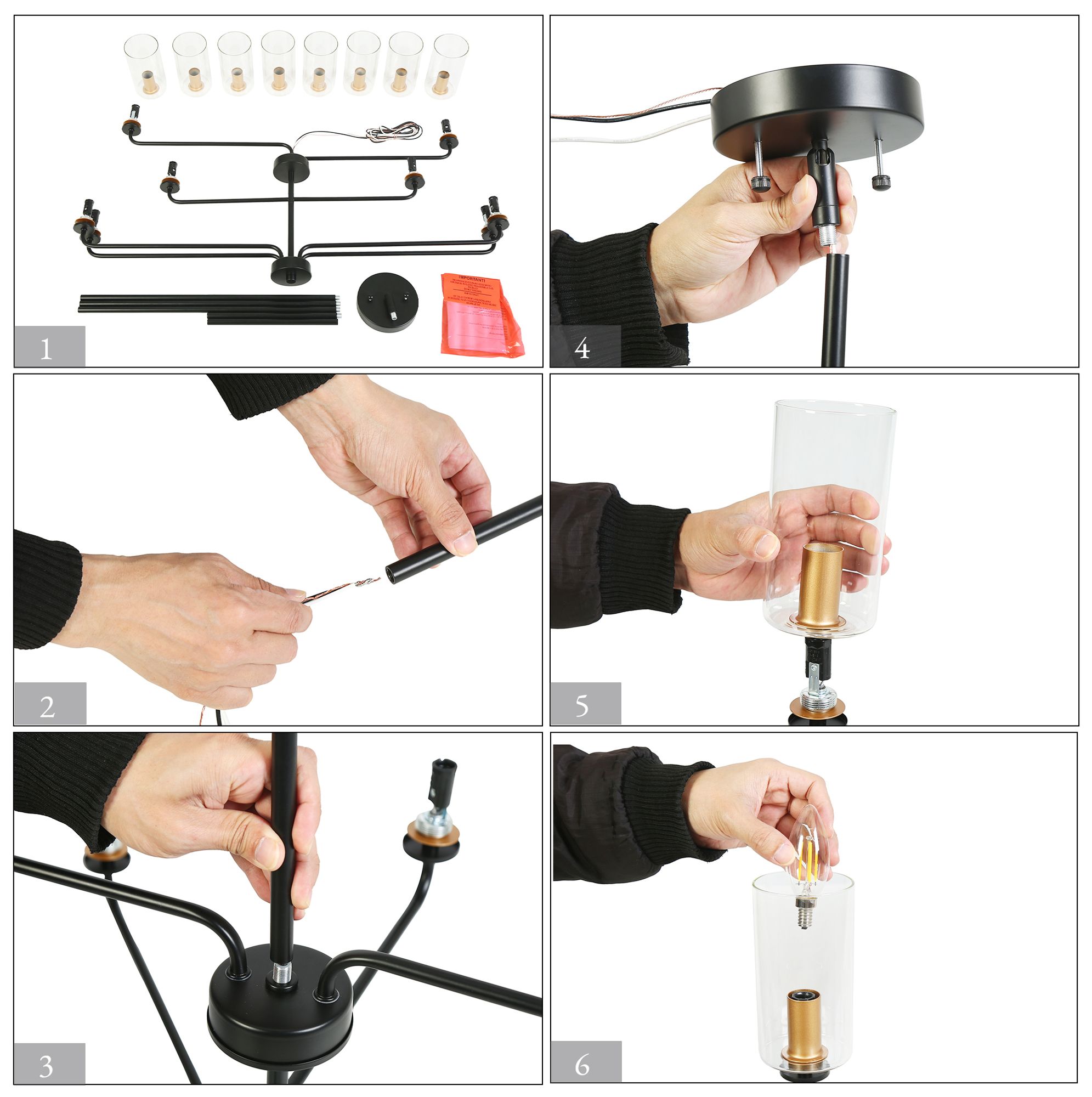 Image 5 Kudfrak 37" Wide Black Gold 8-Light Chandelier more views