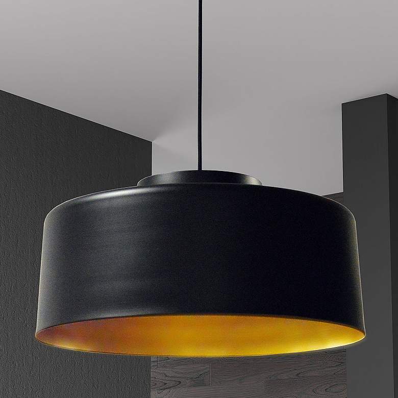Image 1 Kup 19 3/4" Wide Painted Black and Gold Drum Pendant Light