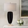 1_Kure 30 1/4" Black Metal with Travertine Bae Table Lamp