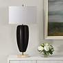 3_Kure 30 1/4" Black Metal with Travertine Bae Table Lamp more views