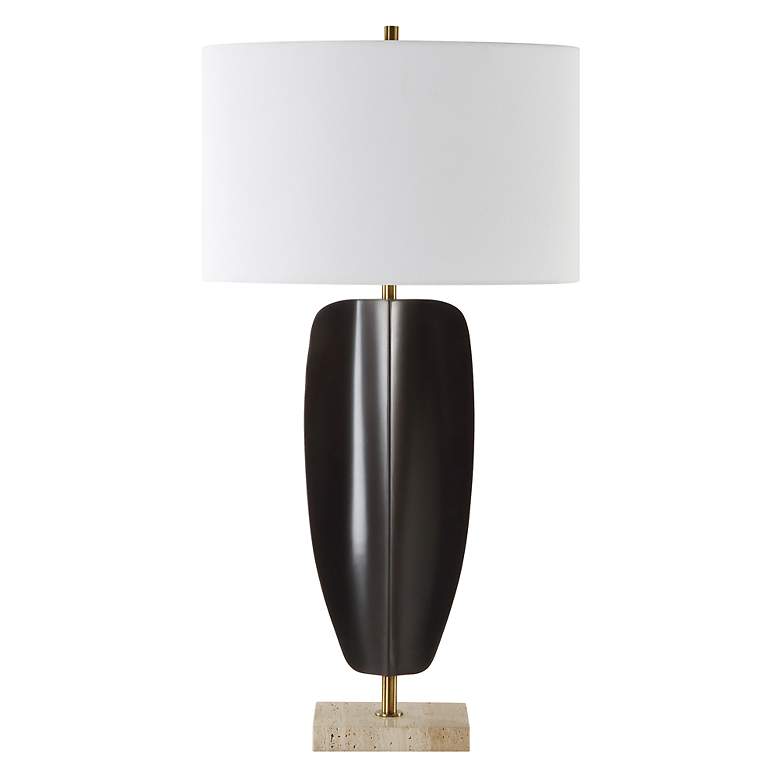 Image 4 Kure 30 1/4" Black Metal with Travertine Bae Table Lamp more views