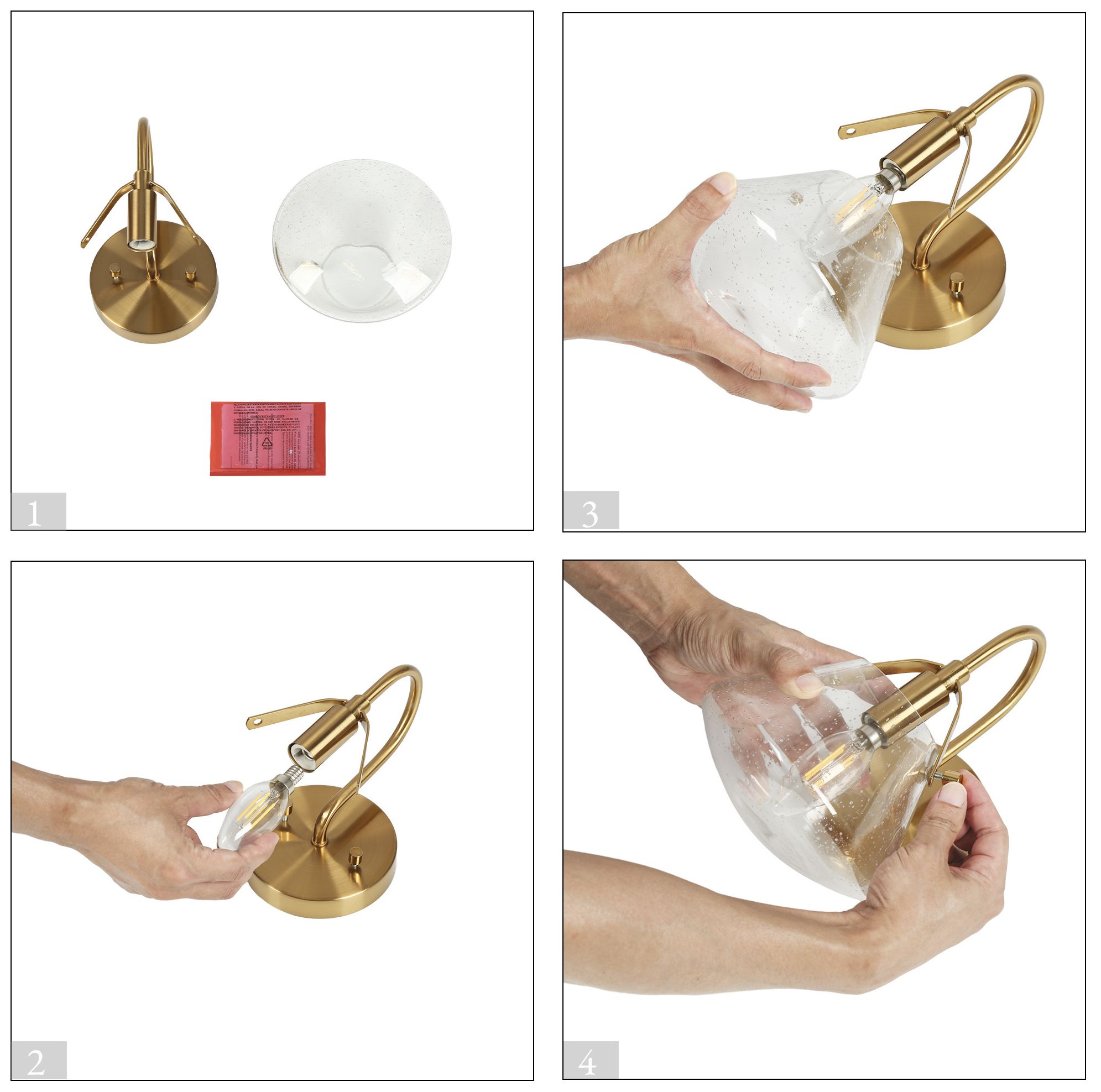 Kuswilinshire 1-Light Gold Glass Wall Sconces