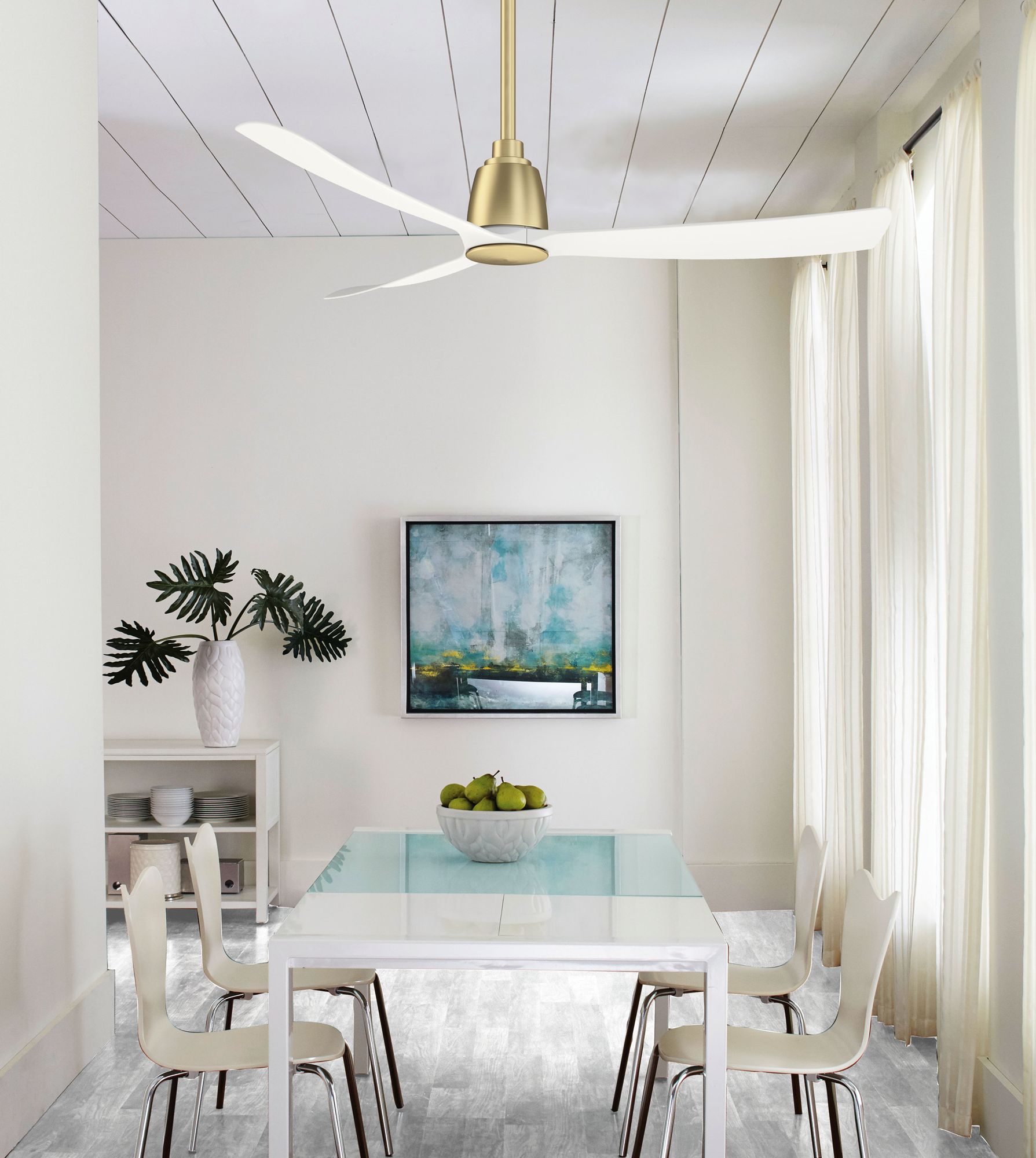 Kute 52 in In/Out Smart Fan - Br. Satin Brass w/ Matte White blades