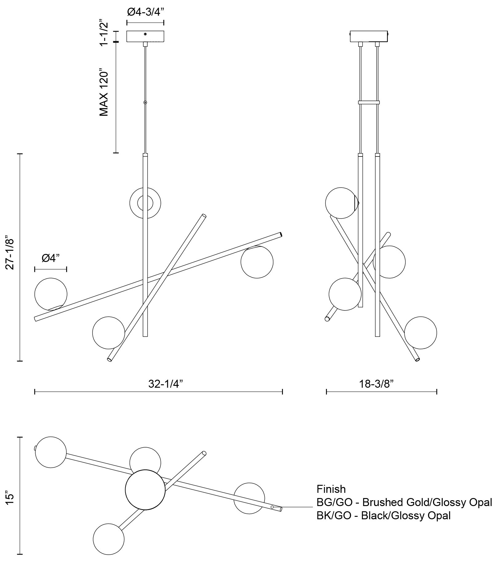 Image 2 Kuzco Amara LED 32-in Black/Glossy Opal Glass LED Chandeliers more views