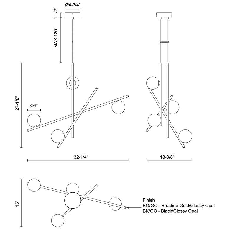 Image 2 Kuzco Amara LED 32-in Black/Glossy Opal Glass LED Chandeliers more views