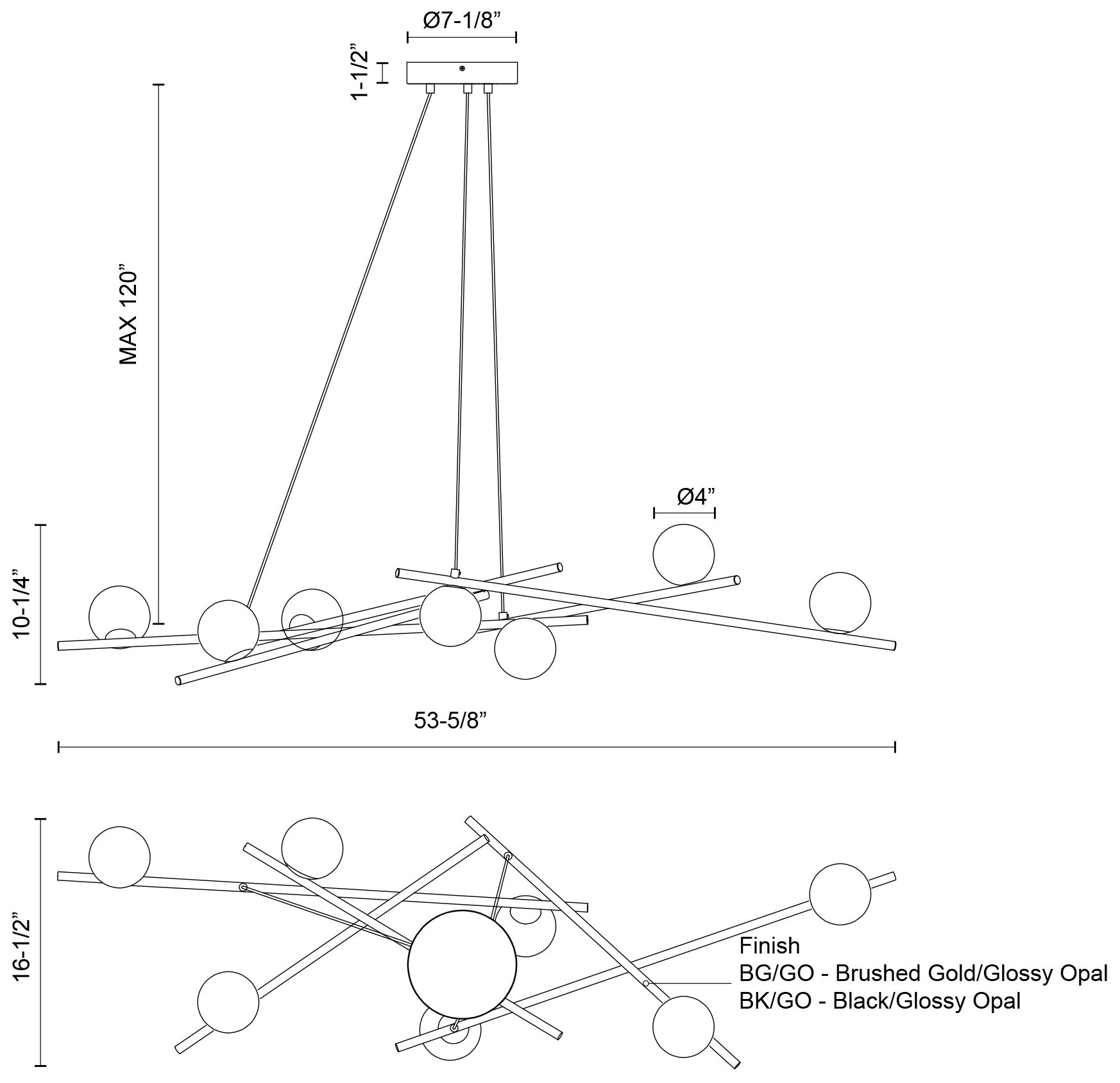 Image 3 Kuzco Amara LED 54-in Black/Glossy Opal Glass LED Chandeliers more views