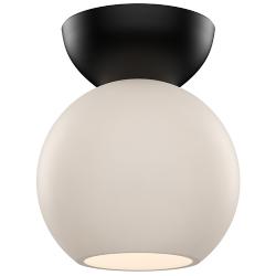 Kuzco Arcadia E26 6-in Black/Opal Glass Semi-Flush Mount
