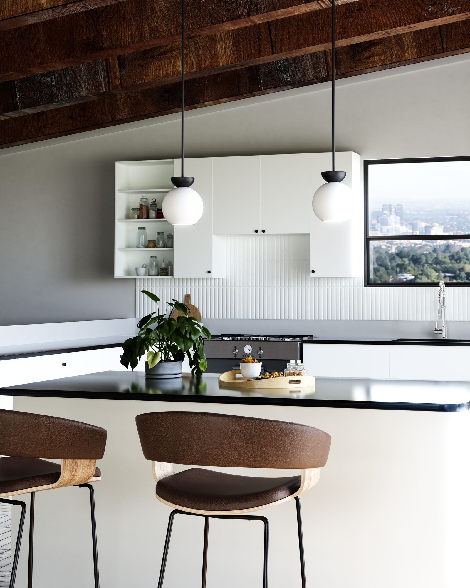 Image 3 Kuzco Arcadia E26 8-in Black/Opal Glass Pendant more views