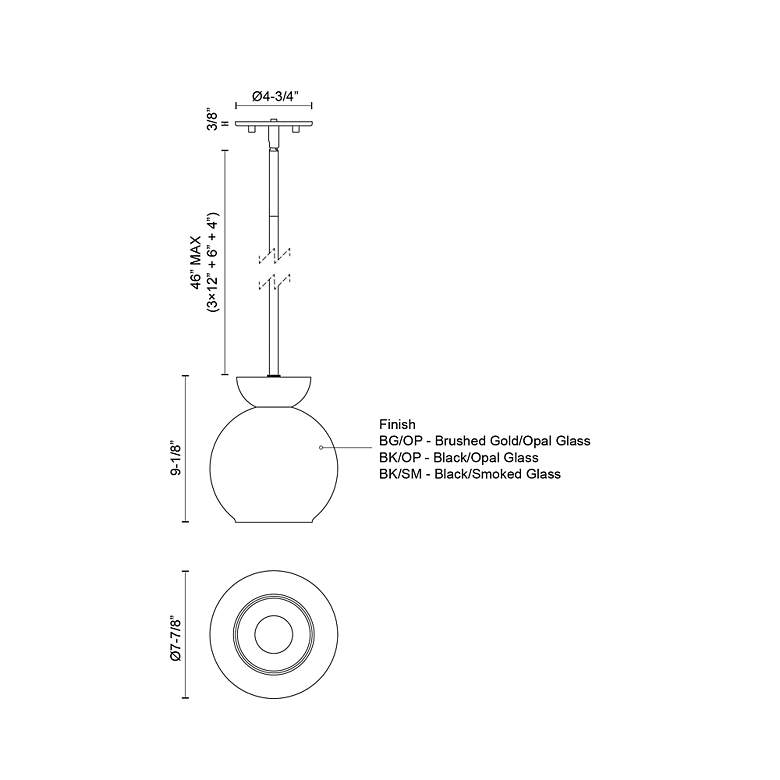 Image 4 Kuzco Arcadia E26 8-in Black/Opal Glass Pendant more views