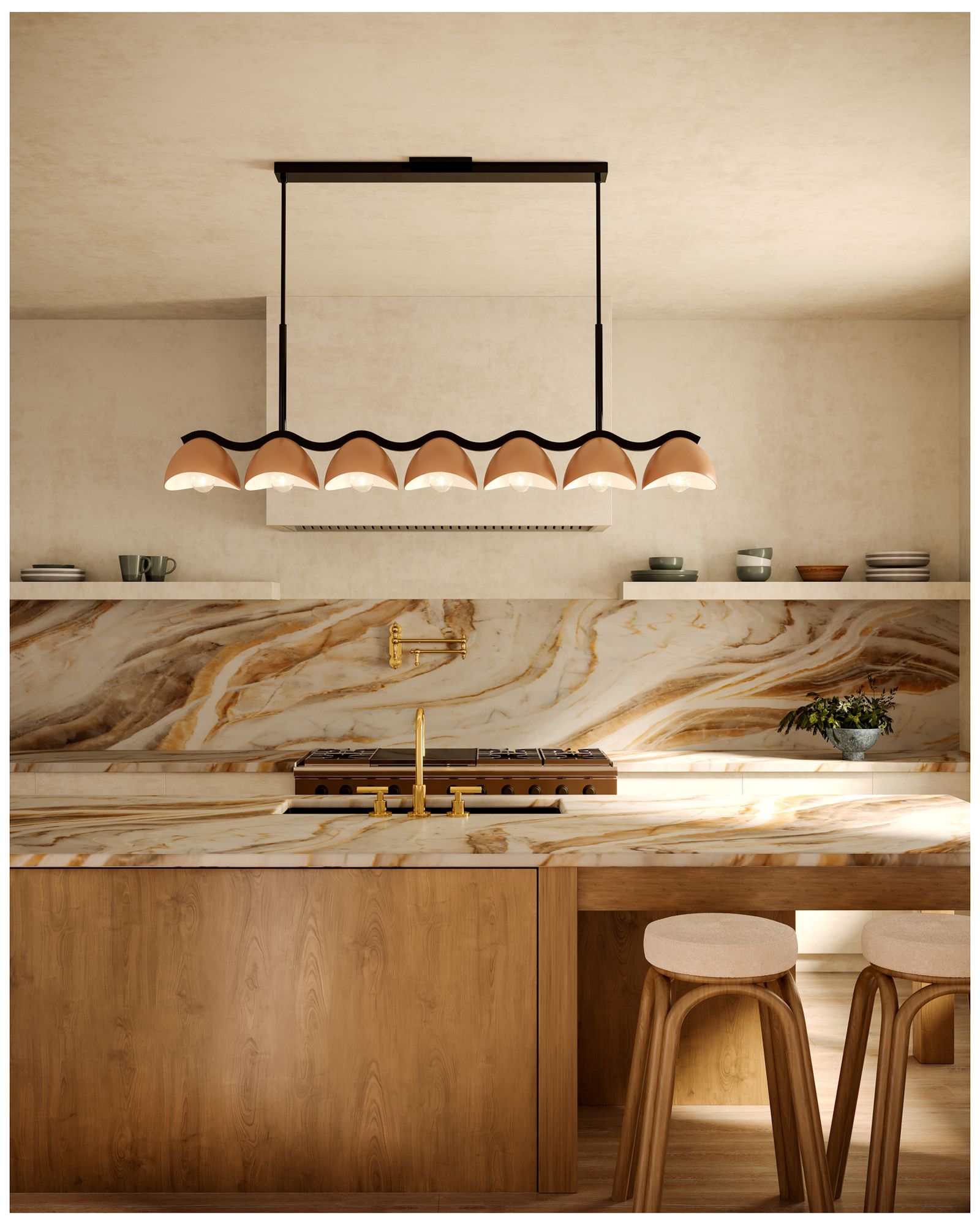 Image 3 Kuzco Atlas E12 42-in Black/Peach Linear Pendant more views