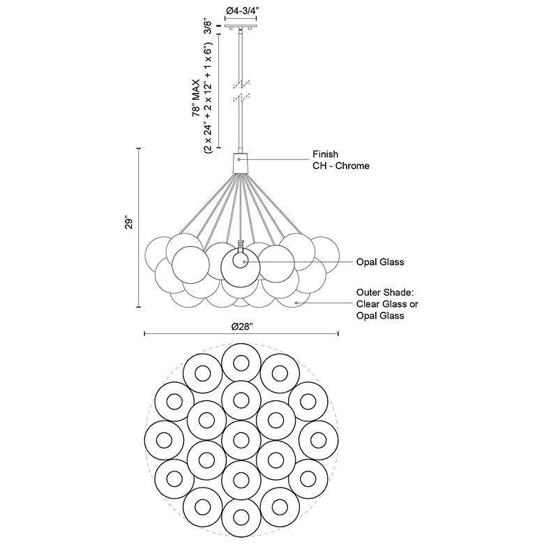 Image 6 Kuzco Bolla LED 16-in Black/Opal Glass LED Chandelier more views