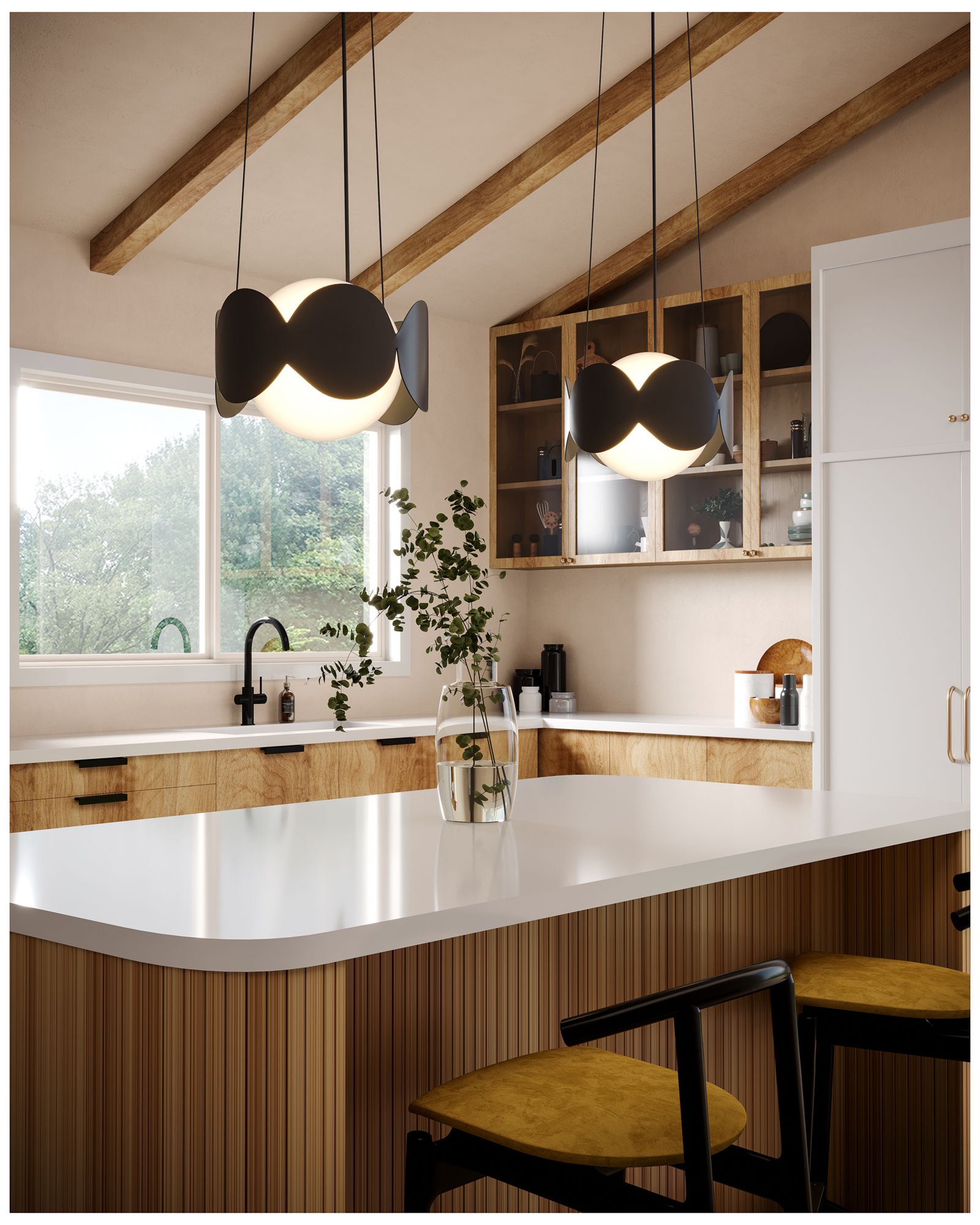 Image 3 Kuzco Ciel E26 10-in Black/Opal Glass Socket Chandelier more views