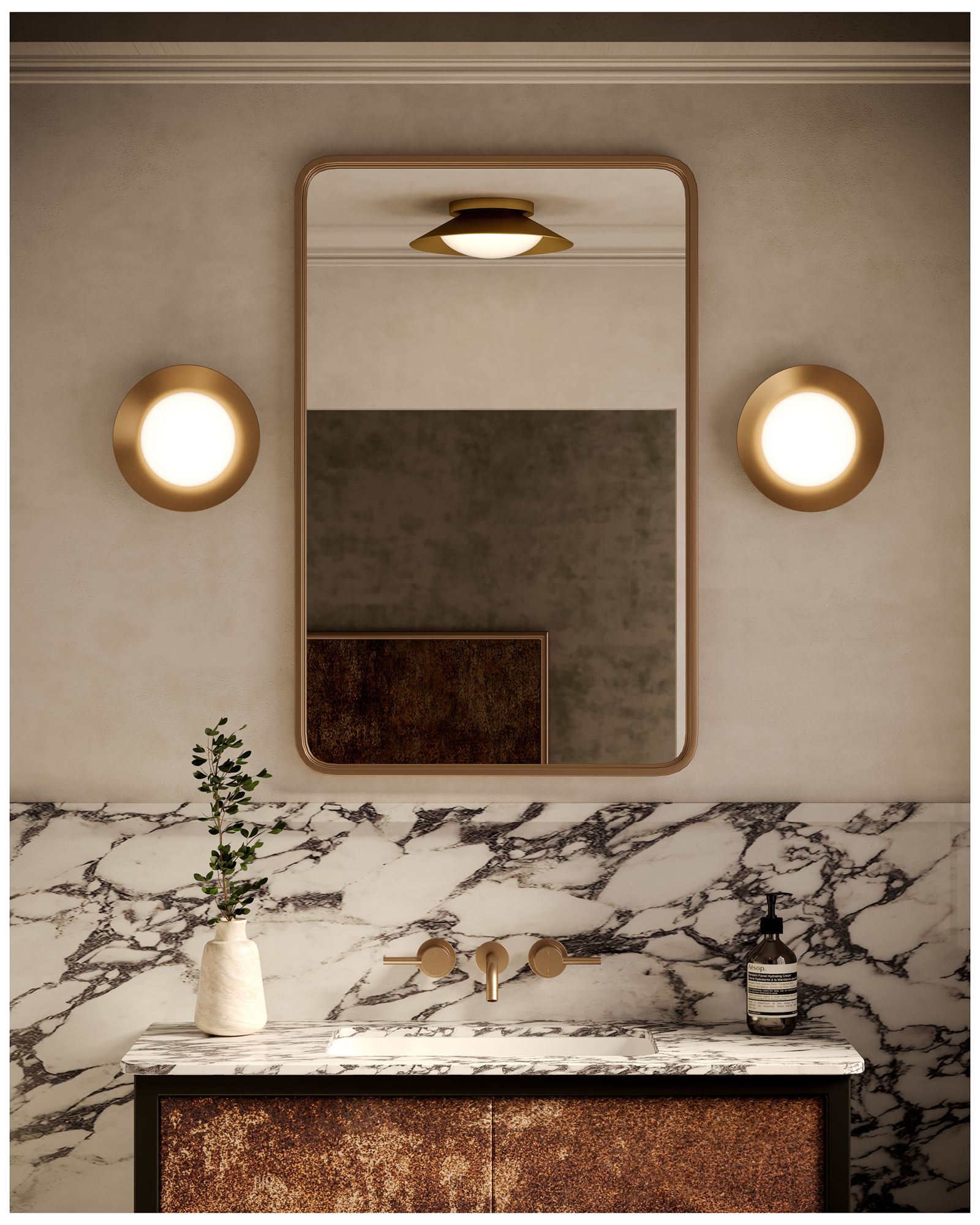 Image 2 Kuzco Cleo LED 9-in Brushed Gold/Opal Glass Wall Sconce more views