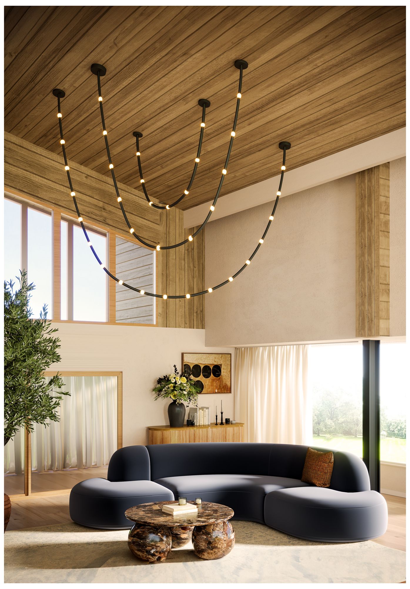 Image 2 Kuzco Corda LED 7-ft Black/Opal Glass Pendant more views