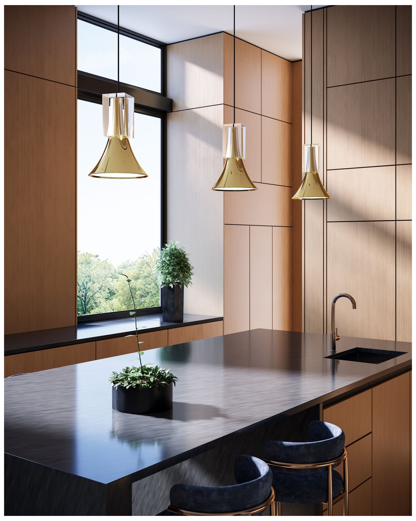 Image 7 Kuzco Floe LED 8-in Metallic Brass/Clear Crystal Pendant more views