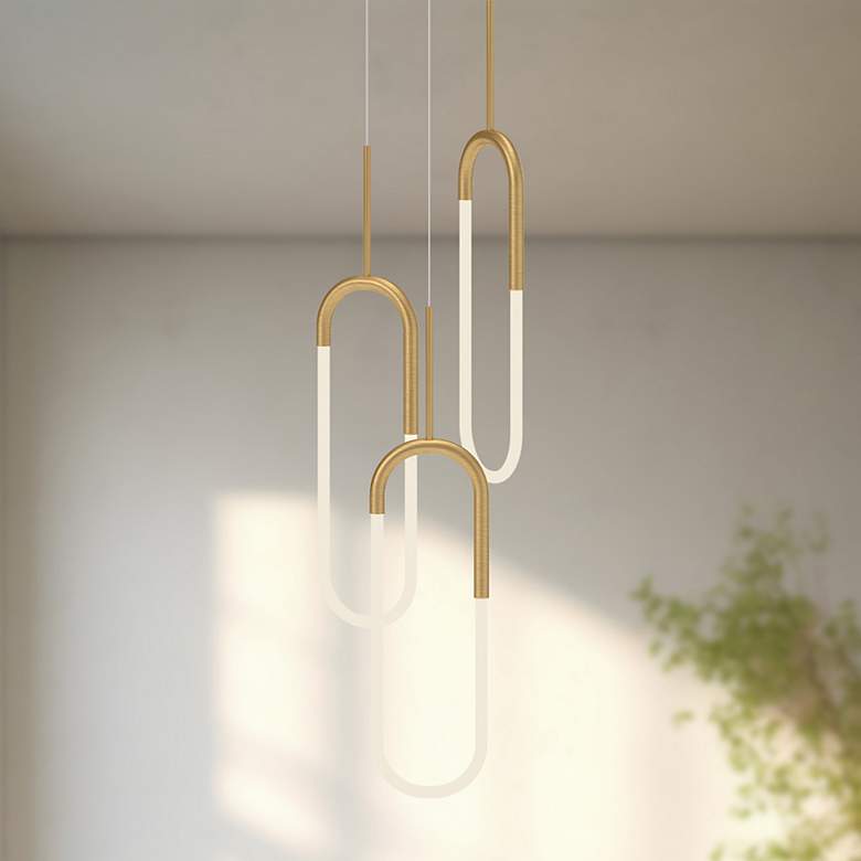 Image 1 Kuzco Huron LED 3 Head Brushed Gold Multi-Pendant