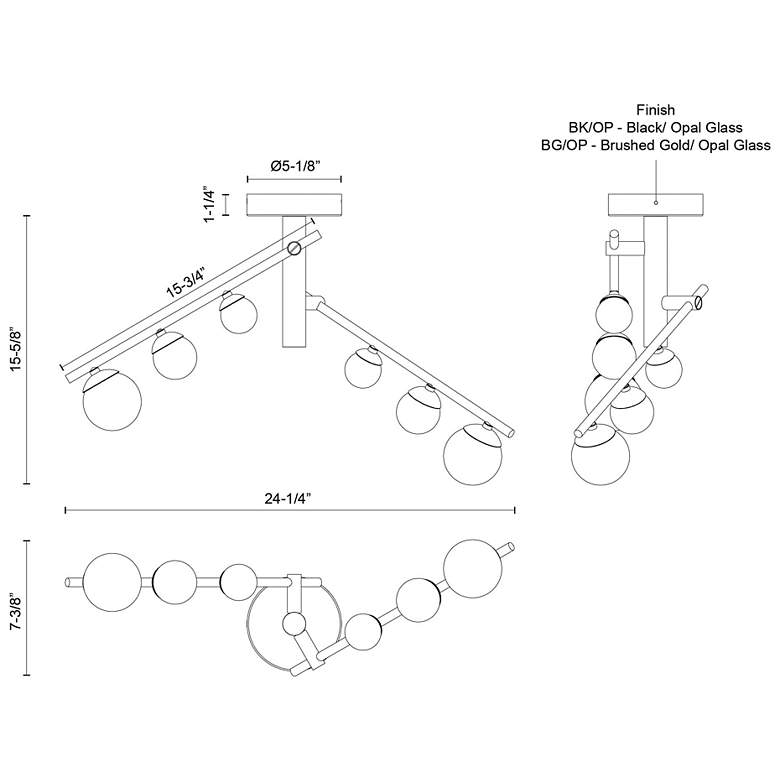 Image 6 Kuzco Juniper LED 2 Head Brushed Gold/Opal Glass Semi-Flush Mount more views